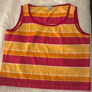 St. John Sport Fuchsia, Yellow and Orange Striped Sleeveless Knit Sweater